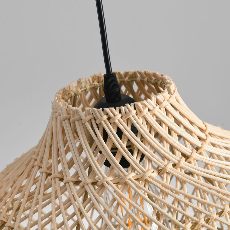 18.9" Coastal Hand Woven Rattan Natural Caged Pendant Light for Living Room, Dining Room and Kitchen Island