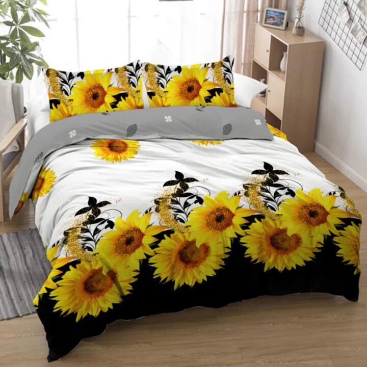 3-Piece Sunflower Duvet Cover Set Bright and Cheerful Sunflower-Themed Bedding for Bedroom Decor