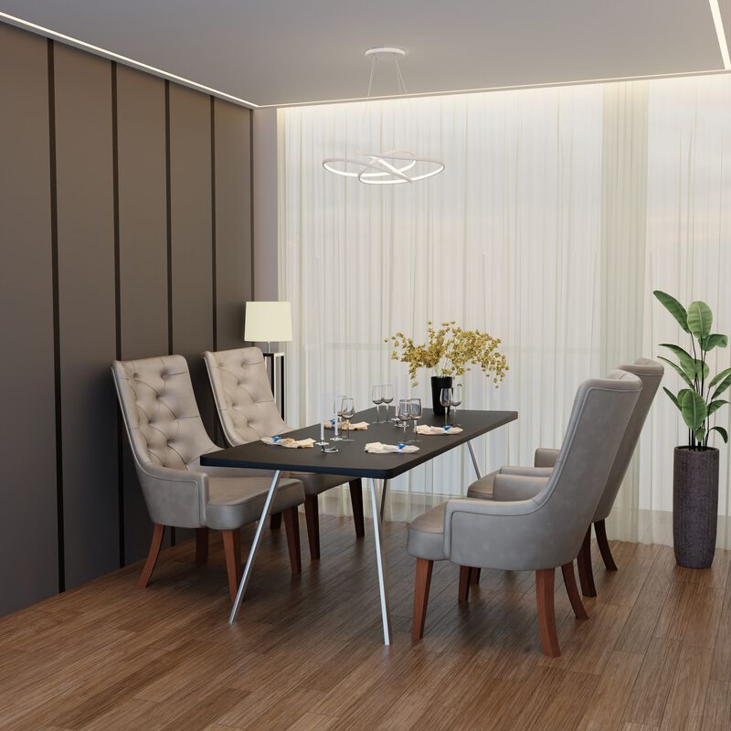 LeisureMod Dining Chair Upholstered in Leather Velvet with Diamond-Tufted High Back and Stained Rubberwood Legs for Modern Home and Kitchen Spruce Collection Set of 2