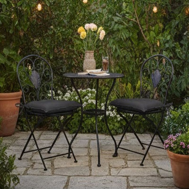 Zia 4pc Outdoor Patio Cushions for Chair, Tufted, Black Oxford Fabric - Benzara image number 8
