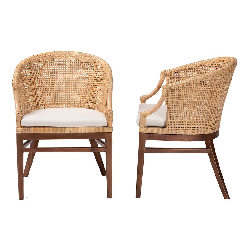 bali & pari Lumajang Bohemian Light Honey Rattan and Wood 2 Piece Dining Chair Set