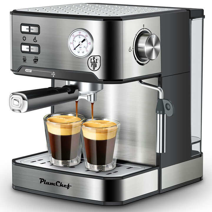 20 Bar Espresso Machine with Milk Frother, ESE Pod Compatible, Pressure Display, Single & Double Shot Home Barista