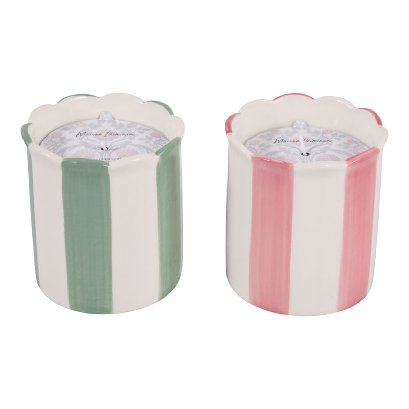 S/2 4" 7 Oz Coconut Goji Orange Stripe Candles, Mu image number 0