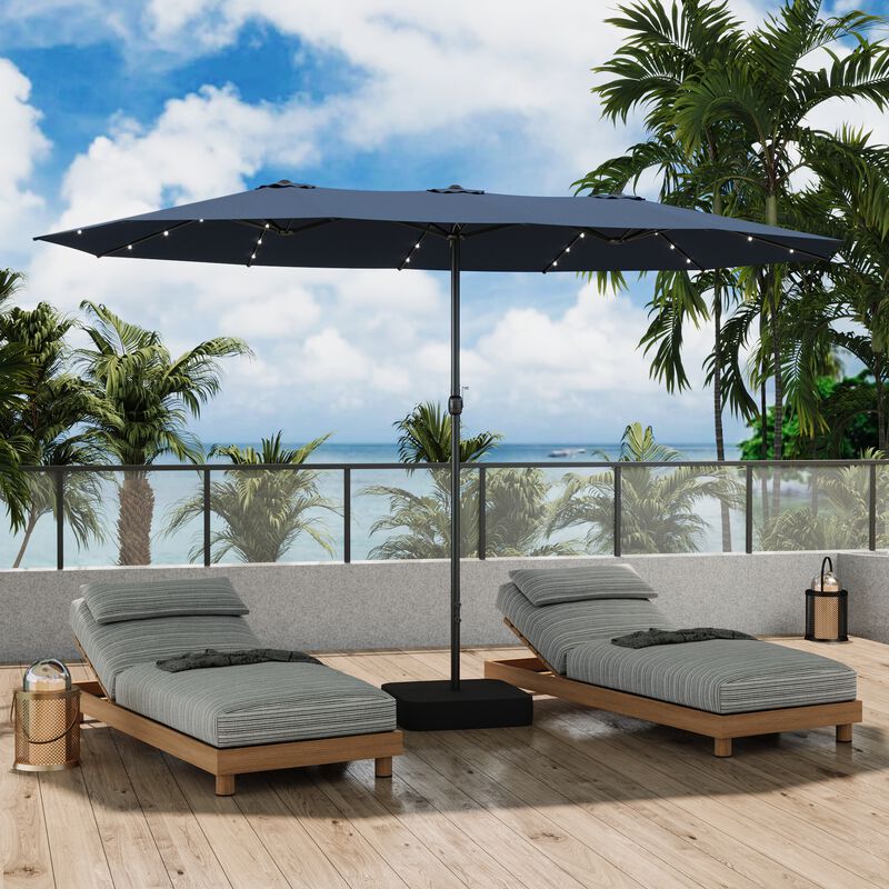 FUFU&GAGA 15ft Navy Blue Solar LED Double-Sided Patio Umbrella | Extra-Large Shade with Sturdy Base image number 1