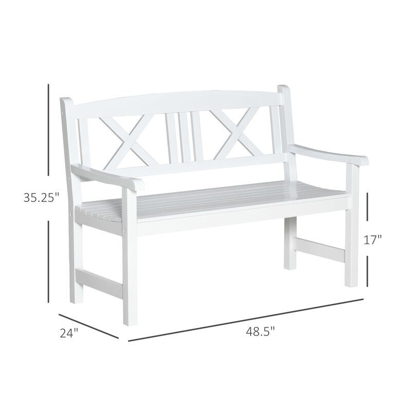 2-Seater Wooden Garden Bench, 4FT Outdoor Patio Loveseat for Yard, Lawn, Porch, White