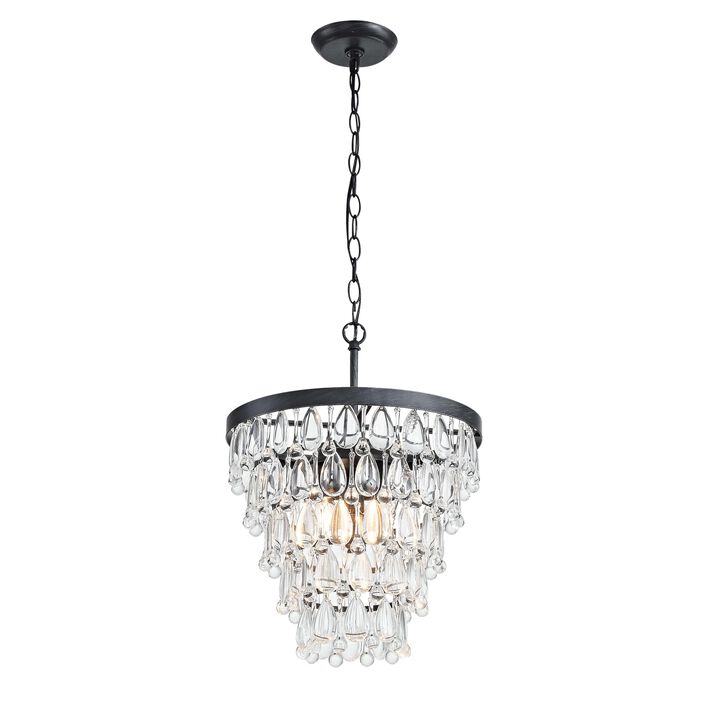 Celeste Antique Black 4-light Crystal Teardrop Round Chandelier - 14 inches in diameter x 19.5 inches H