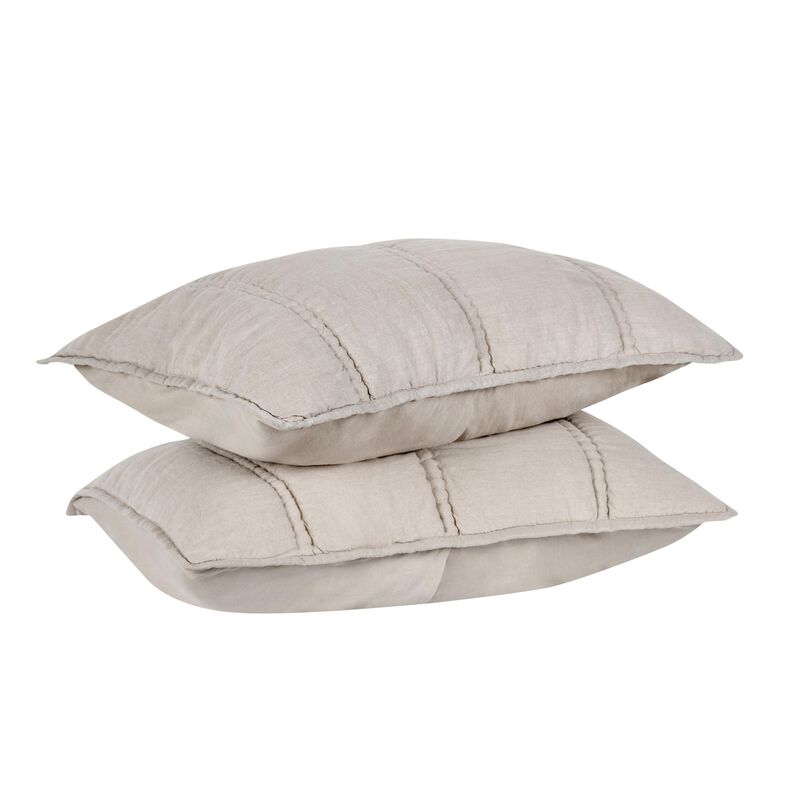 Rawi Standard Pillow Sham, 20x26 Beige Channel Stitch Ramie Cotton - Benzara