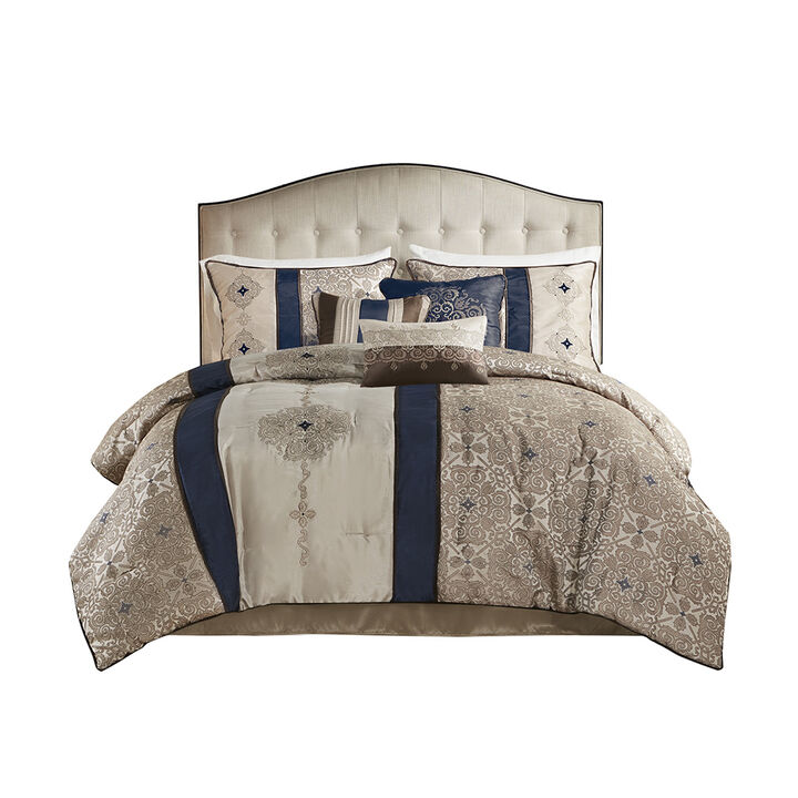 Gracie Mills Kurtis 7-Piece Red Jacquard Comforter Set with Designer Throw Pillows