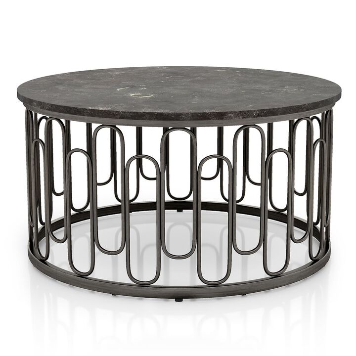 Furniture of America Silas Round Modern Metal Coffee Table in Black