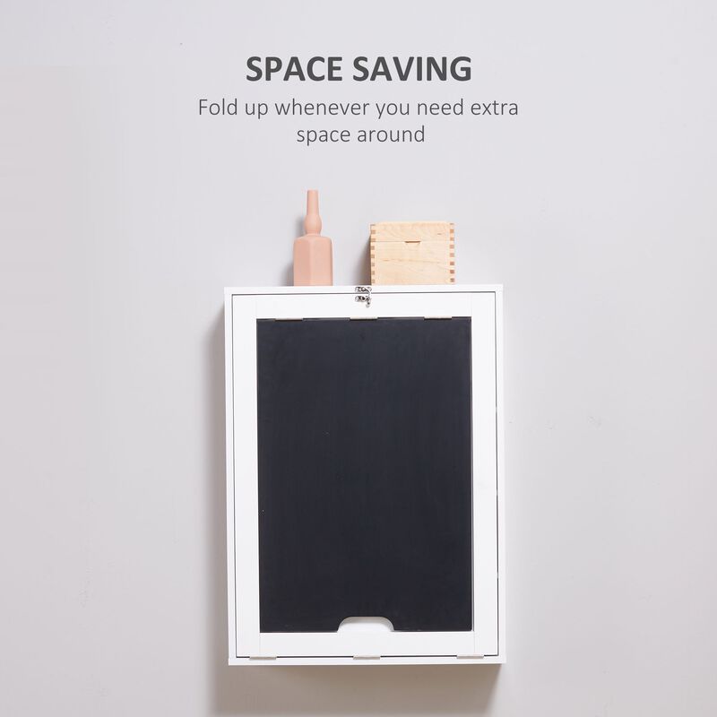 White Space Saver: Folding Wall Desk with Blackboard and Shelves