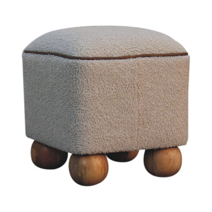 Serenity  Solid Wood Footstool Boulce Fabic  with Ball Feet