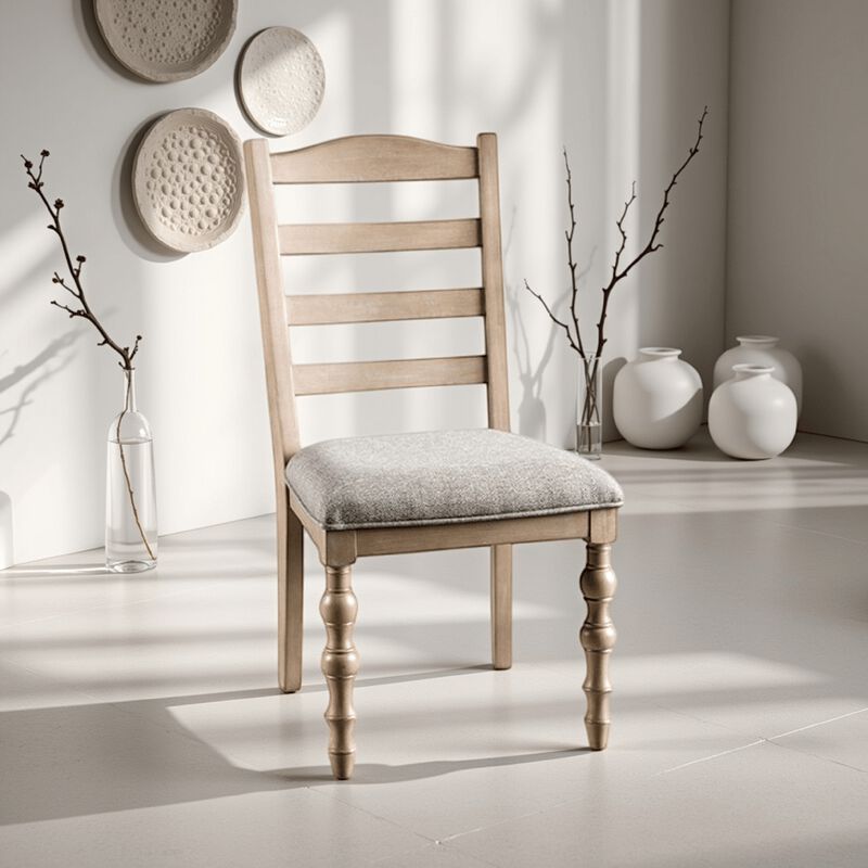 Cherie Dining Side Chair Set of 2, Turned Legs, Light Brown Solid Wood