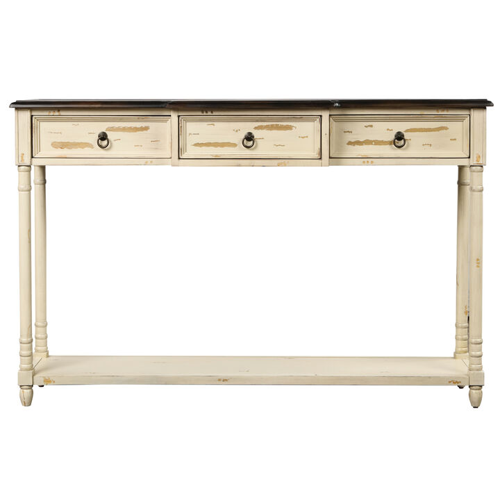Console Table Sofa Table with Drawers for Entryway with Projecting Drawers and Long Shelf (White)