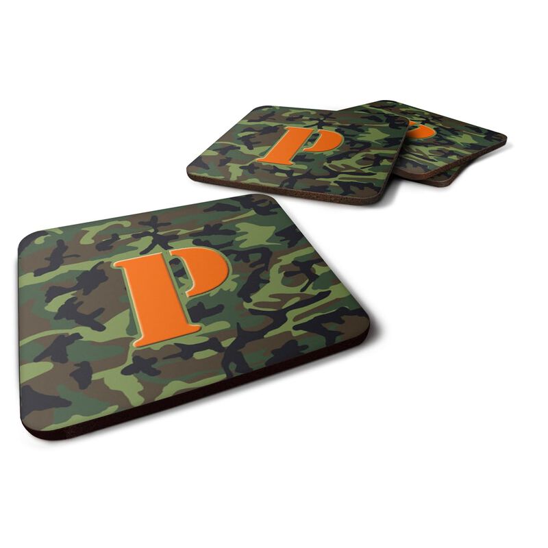 Caroline's Treasures CJ1030-PFC Monogram-Camo Green Foam Coasters (Set of 4), Initial Letter P, 3.5 H x 3.5 W, Multicolor