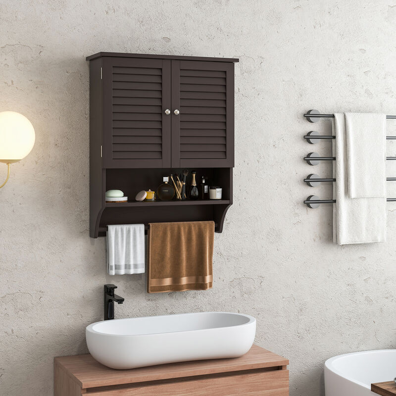 2-Doors Bathroom Wall-Mounted Medicine Cabinet with Towel Bar
