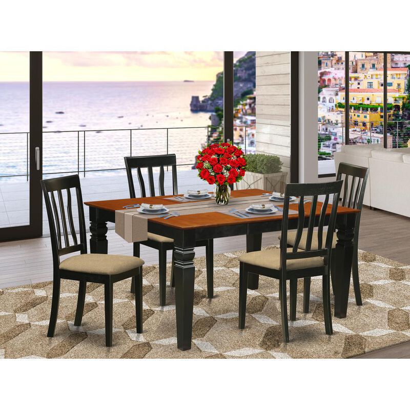 5 Pc Kitchen table set with a Dining Table and 4 Linen Kitchen Chairs in Black