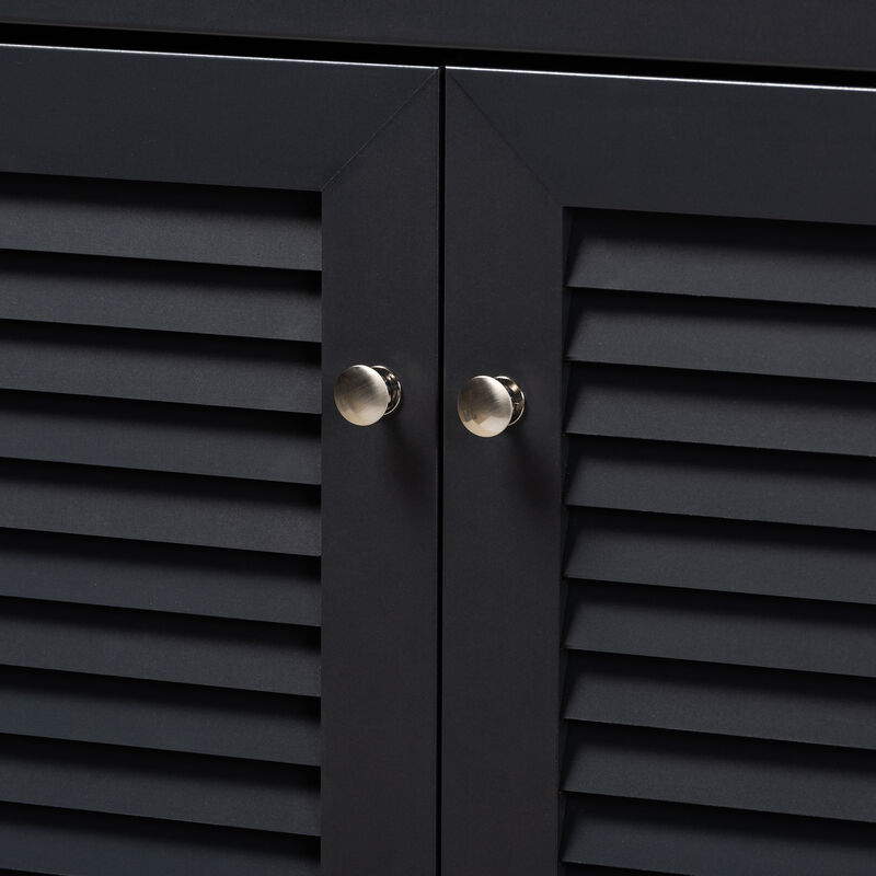 Baxton Studio Coolidge Dark Grey Finished 11 Shelf Wood Shoe Storage Cabinet With Drawer