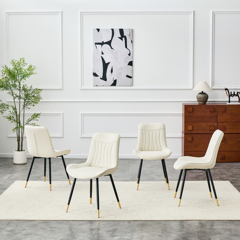 Set of 4 Dining Chairs PU Leather Side Dining Chairs with high back and stitched backrest Metal Leg Dining Chairs with leveling feet image number 4