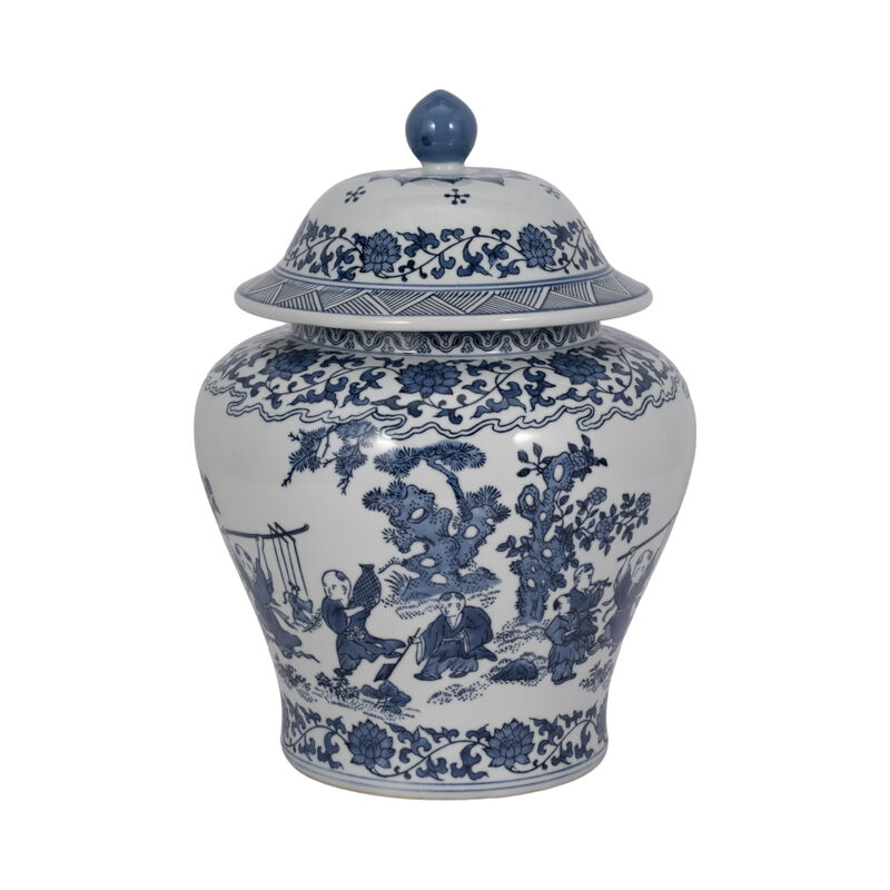 Cer, 15"h Blossoms Temple Jar, Blue image number 2