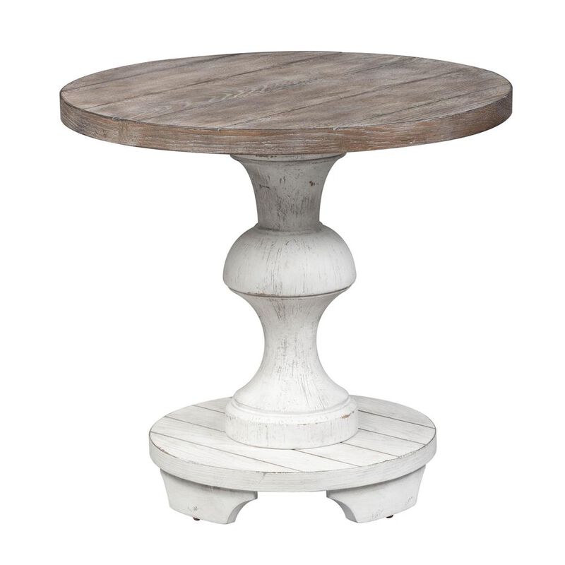 Liberty Furniture Sedona Round End Table in Heavy Distressed White w/ Gravel Top image number 4