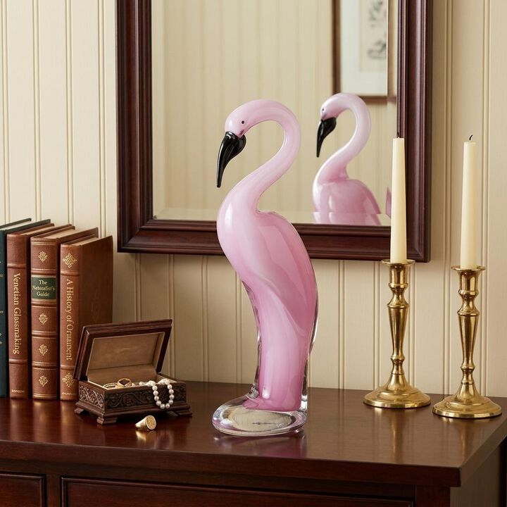 HomeRoots Murano Glass Flamingo Figurine Tabletop Sculpture