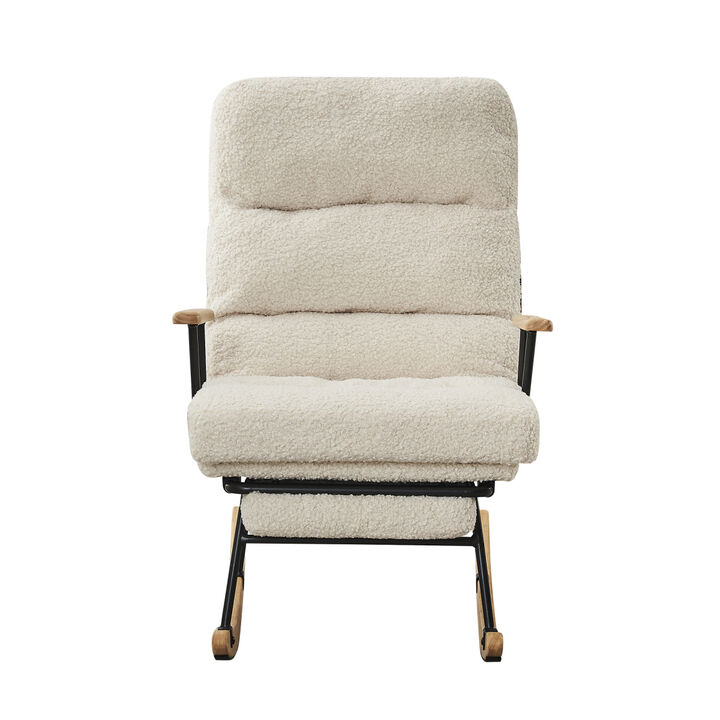 Modern Teddy Gliding Rocking Chair with High Back, Retractable Footrest, and Adjustable Back Angle for Nursery, Living Room, and Bedroom, Beige