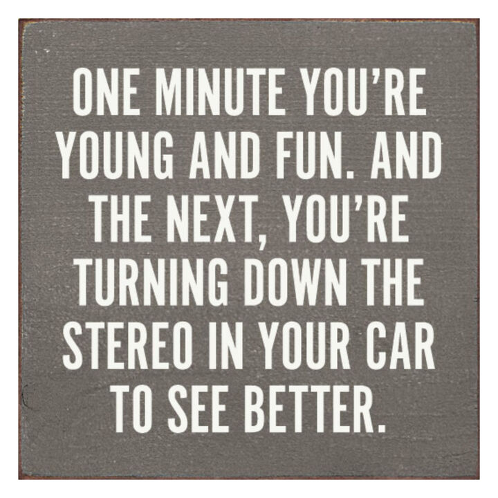 Funny Aging Quote Wood Sign One Minute You're Young and Fun Rustic Home Wall Decor