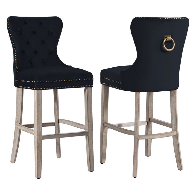 WestinTrends 29" Tufted Velvet Bar Stool (Set of 2)