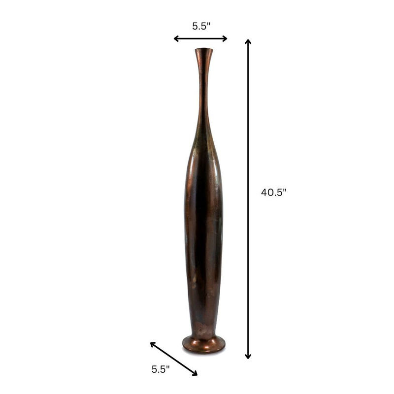 Hivvago 41 Inch Burnished Brown Aluminum Floor Vase