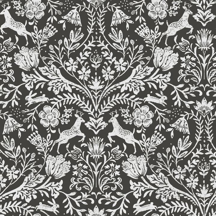 Forest Dance Charcoal Damask Wallpaper (Set of 2)
