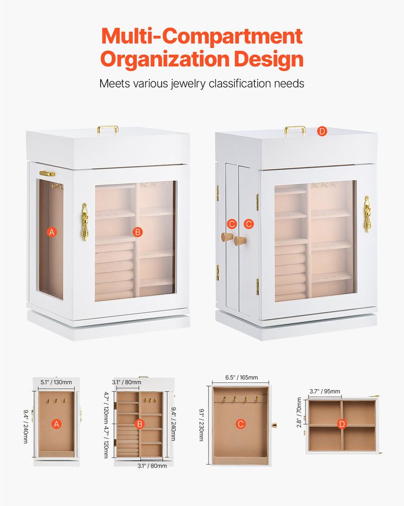 360&deg; Rotating Jewelry Organizer with Built-In Necklace Hooks &ndash; Stylish Storage Box