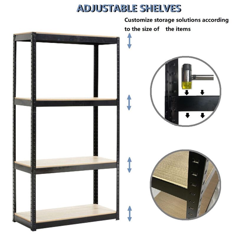 Storage Shelves - 4 Tier Adjustable Garage Storage Shelving, Heavy Duty Metal Storage Utility Rack Shelf Unit for Warehouse Pantry Closet Kitchen, 23.6" x 15.7" x 47.2", Black image number 6