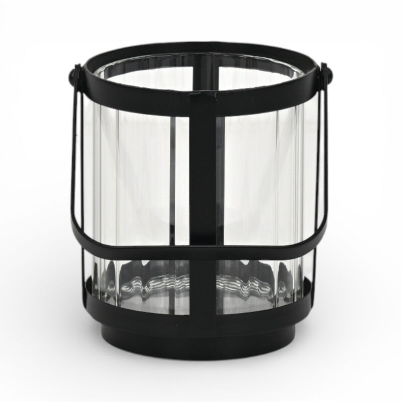 HomeRoots 5" Clear And Black Glass And Metal Tabletop Lantern Candle Holder image number 0