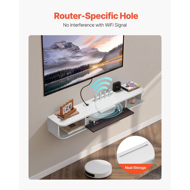 Modern Floating TV Stand with Storage Cabinet, Cable Hole for Game Console and Media Player-White image number 3