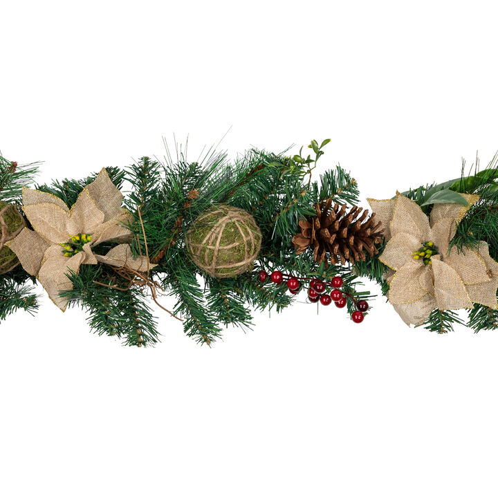 6' x 10" Mixed Pine with Poinsettias and Berries Christmas Garland  Unlit