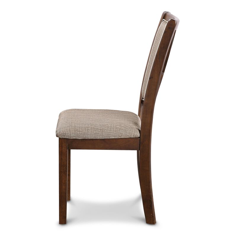 Han Dining Chair Set of 2, Light Brown Fabric, Cherry Brown Solid Wood - Benzara