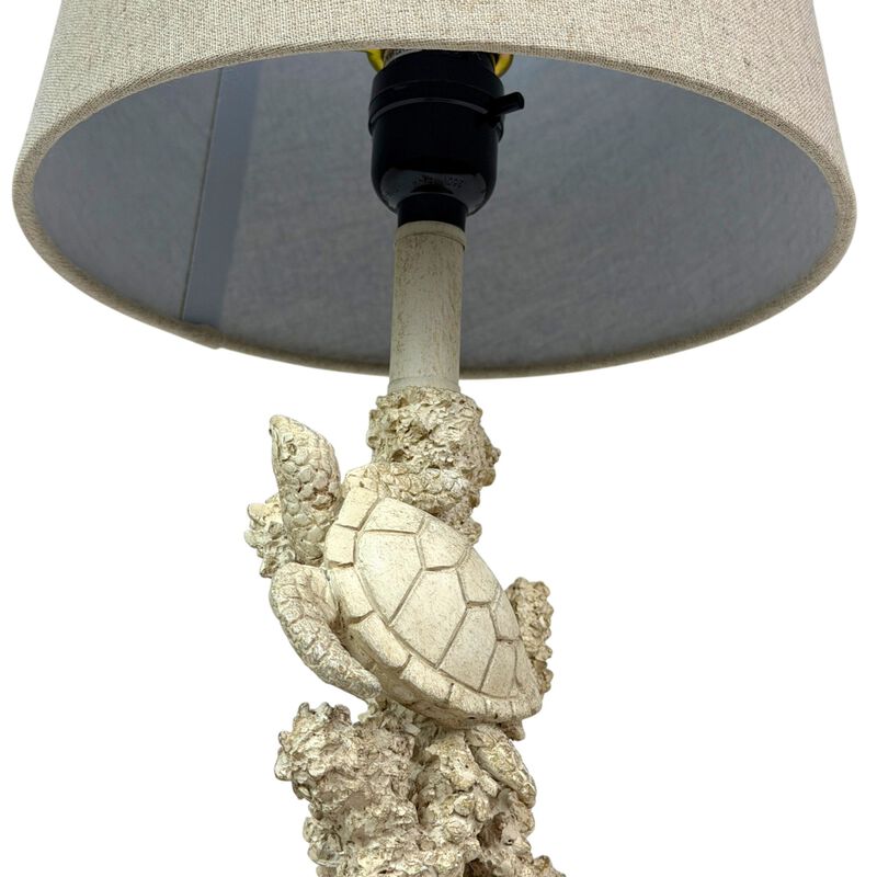 Sea Turtle Coral Table Lamp 17 Inch Resin Coastal Accent Light With Shade image number 4