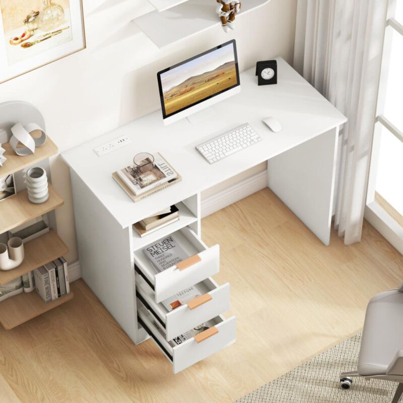 Hivvago Home Office Desk with Power Outlet 3 Storage Drawers and Open Compartment