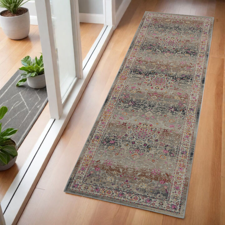 HomeRoots Floral Distressed Runner Rug