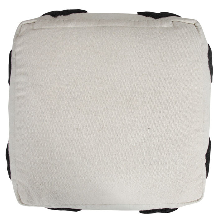 Cotton Upholstered Geometric Pouf &ndash; Round Ottoman for Living Room or Lounge