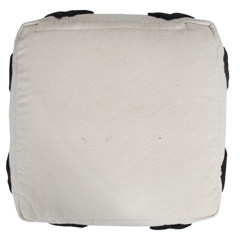 Hivvago 18 Inch White Cotton Geometric Pouf Ottoman