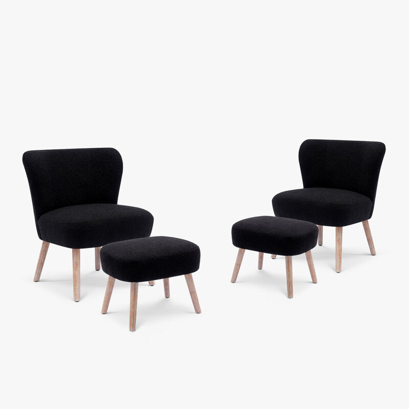 WestinTrends Genevieve 4-Piece Set Mid-Century Boucle Accent Chairs with Ottoman Foot Stools