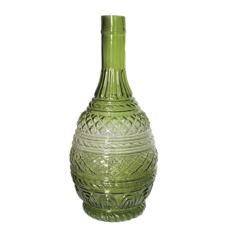 Artisan Embossed Green Glass Vase image number 0