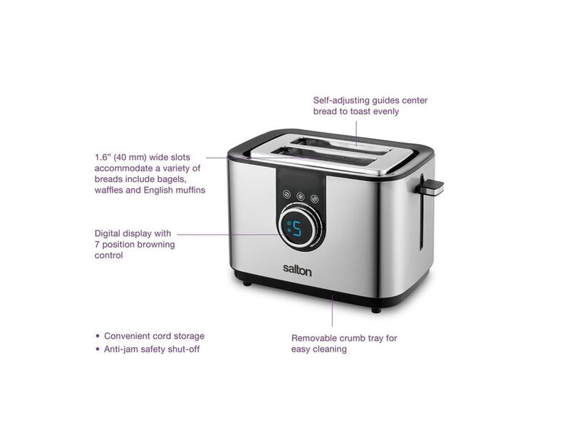 Salton ET2075 - 2 Slice Toaster with Digital Display, Stainless Steel