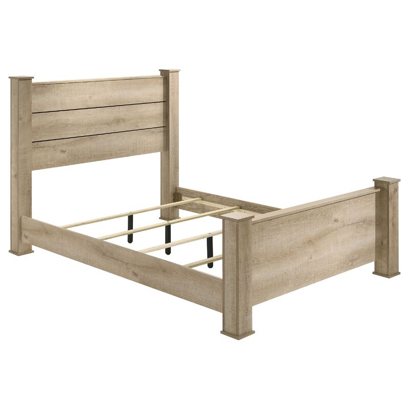 Tyna Rustic Queen Panel Bed with Planked Headboard, Weathered Oak Wood image number 2