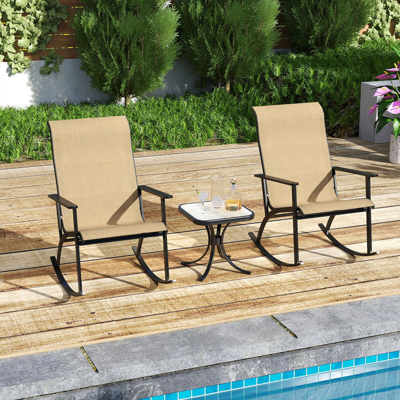 Brown Patio Rocking Bistro Set with Wood-Plastic Tabletop and High Back image number 7