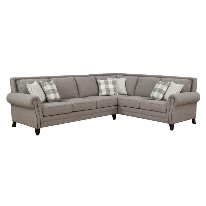 Madrona Burke Sectional with Rolled Arms, Turned Feet, And Nailhead Trim