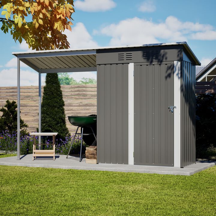 5x3 FT Galvanized Steel Shed & Gazebo Combo, 2-in-1 Outdoor Storage Shelter
