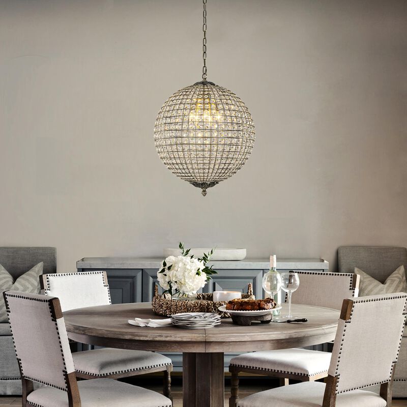 5 Lights W20 in Vintage Crystal Chandelier with Sphere Globle Shade in Antique Gold Retro Pendant Light for Dining Room Living Room image number 3