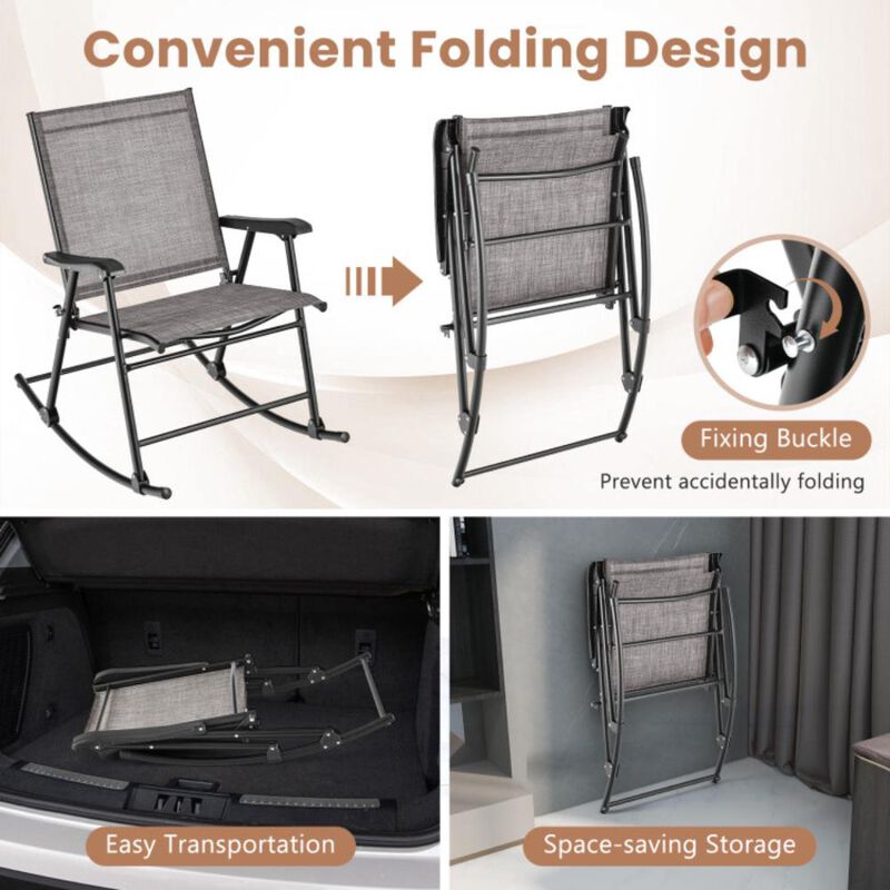 Hivvago Set of 2 Folding Rocking Chair with Breathable Seat Fabric-Set of 2